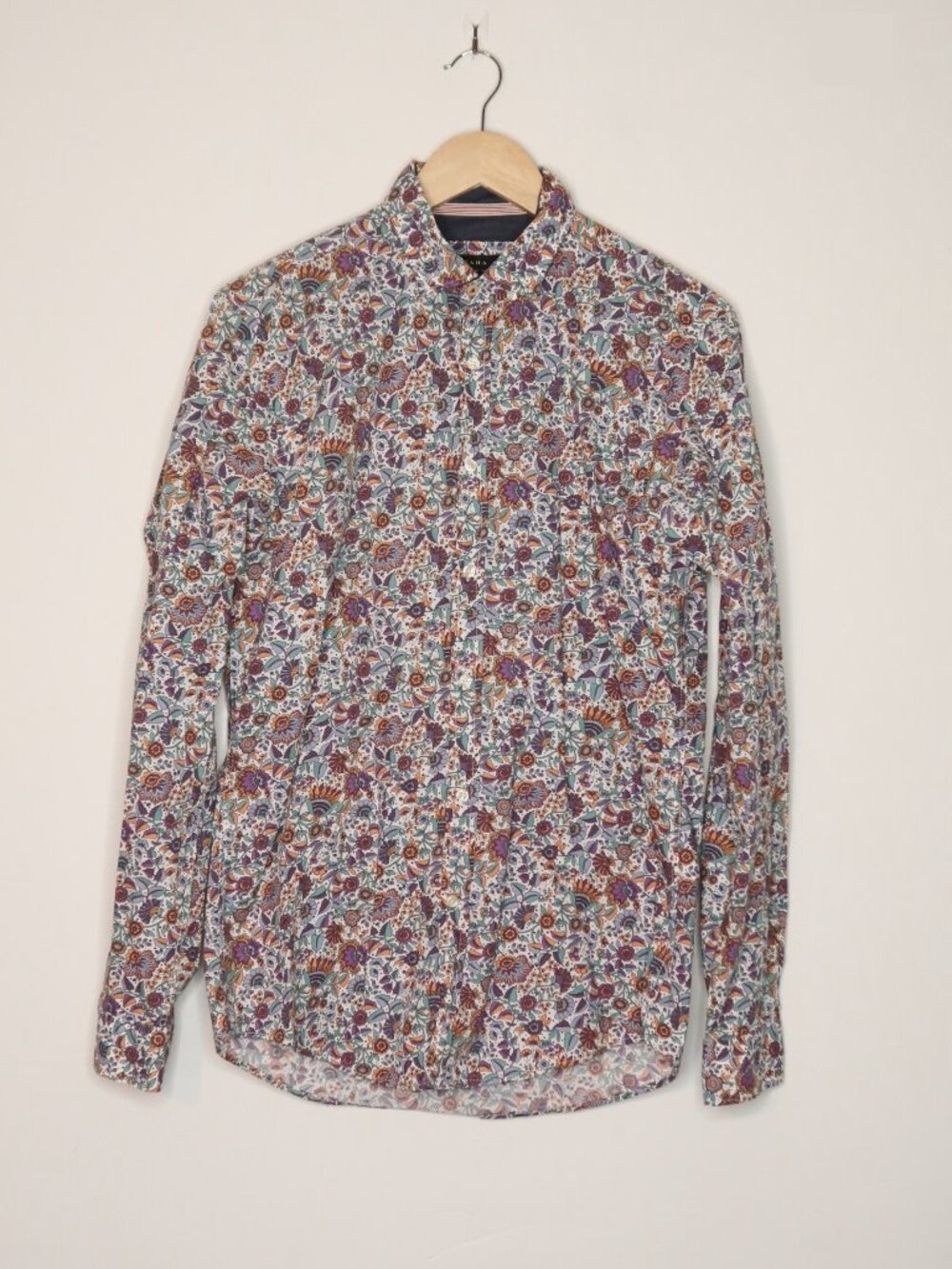 Zara Men's Floral Long Sleeve Button Down Slim Fit Meadow Print Shirt